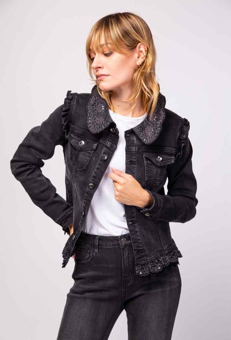 Grossiste Zac & Zoé - Veste en jean avec col claudine brodé