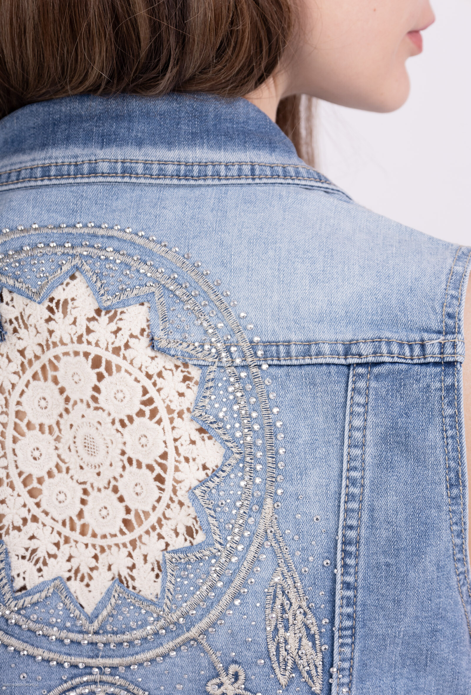 Grossiste Zac & Zoé - Gilet en jeans dos brodé d'attrape rêve