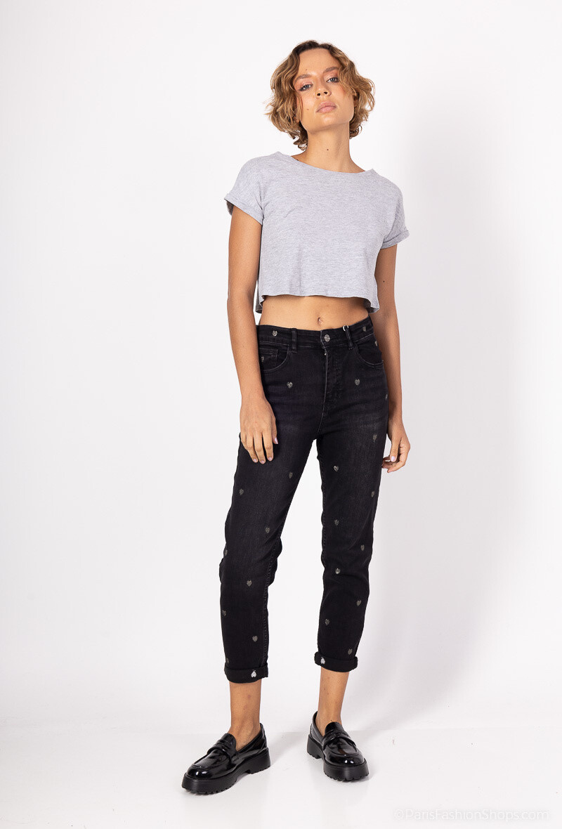 Wholesaler Zac & Zoé - Mom fit jeans with heart embroidery