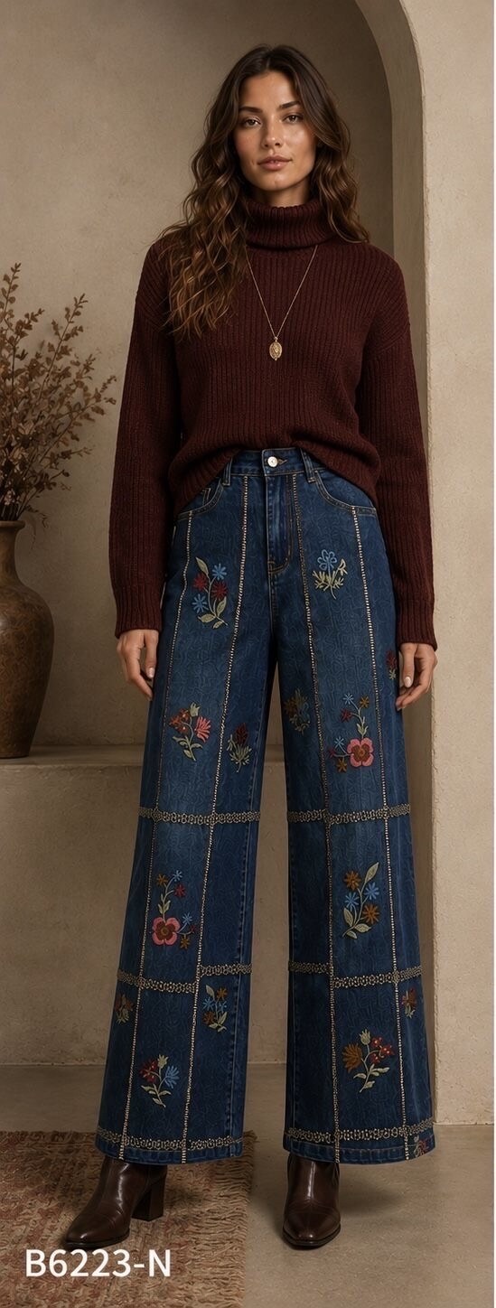 Grossiste Zac & Zoé - JEANS WIDE LEG BRODÉ FLEURS