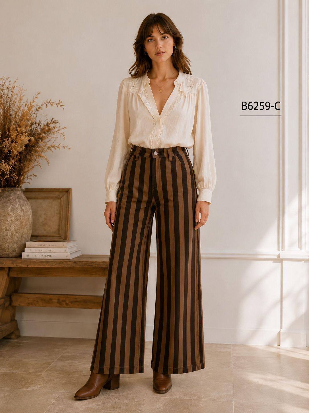 Grossista Zac & Zoé - JEANS A GAMBA LARGA A RIGHE