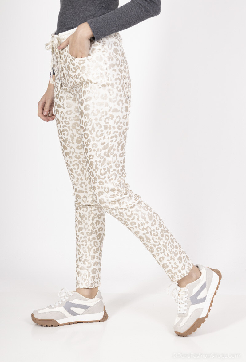 Wholesaler Zac & Zoé - LEOPARD PRINT OIL TROUSERS WITH ELASTIC BELT