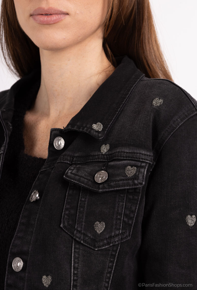 Denim jacket with heart embroidery | Paris Fashion Shops