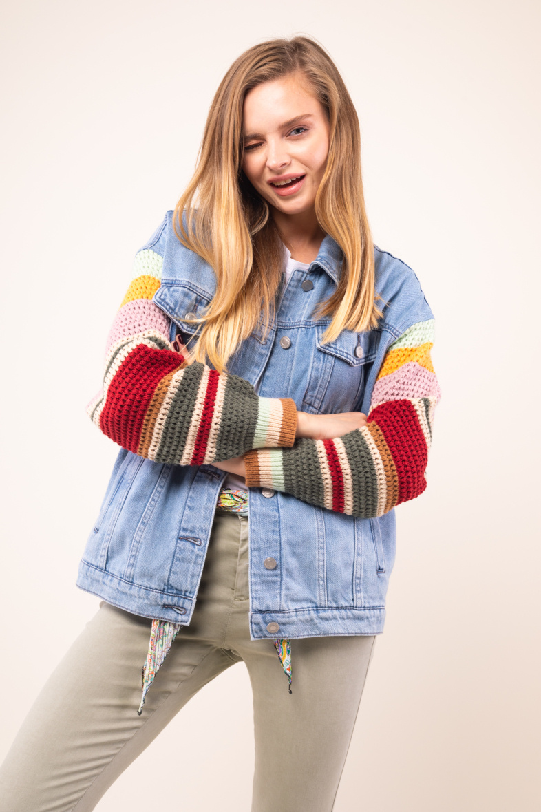 Wholesaler Zac & Zoé - Oversized denim jacket with knitted sleeves