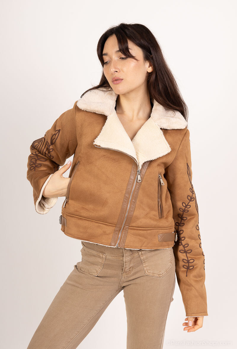 Wholesaler Zac & Zoé - Suede jacket with embroidery on the sleeves