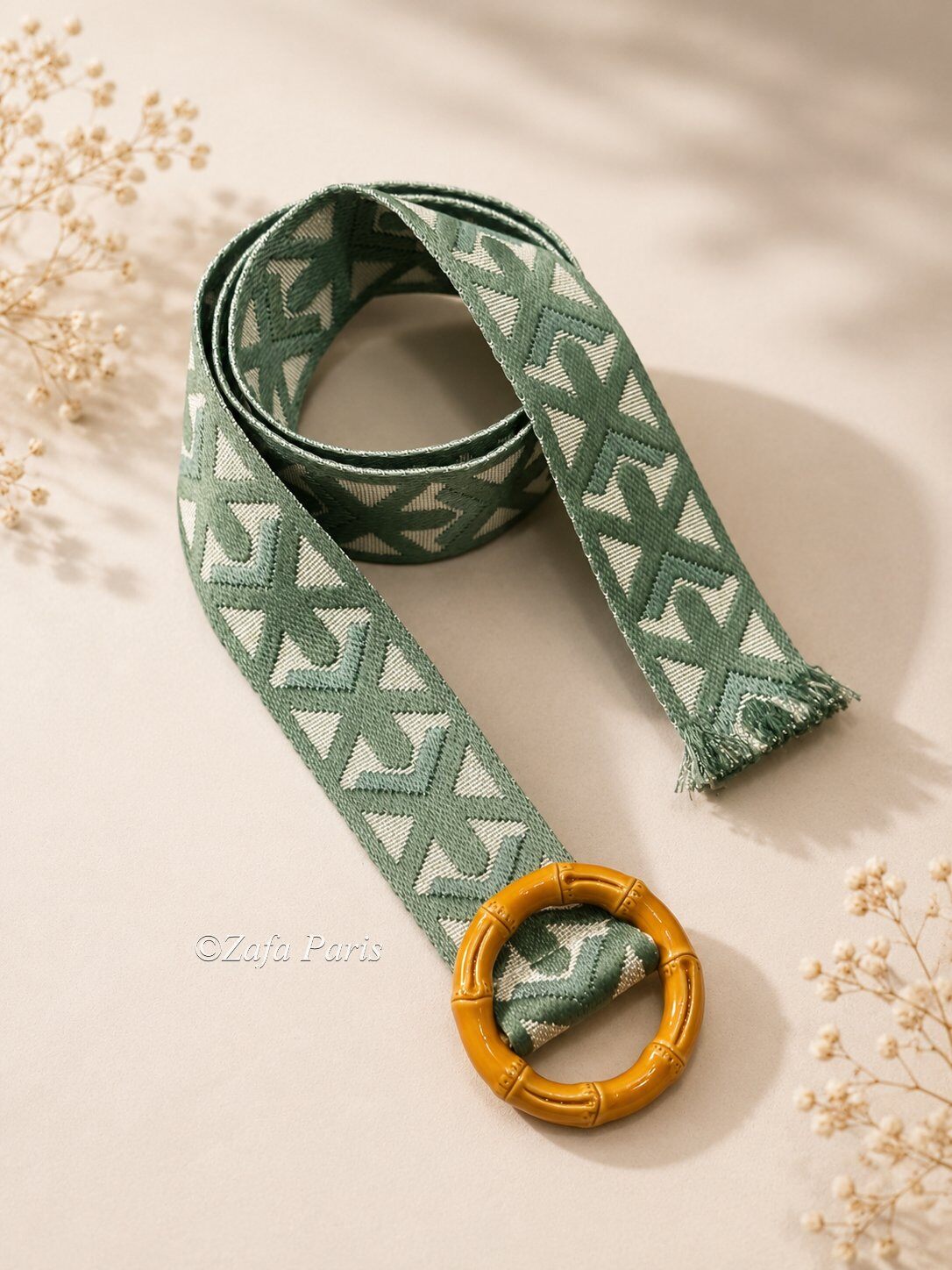 Grossiste Zafa - Ceinture bohème en tissu brodé avec boucle ronde effet bambou