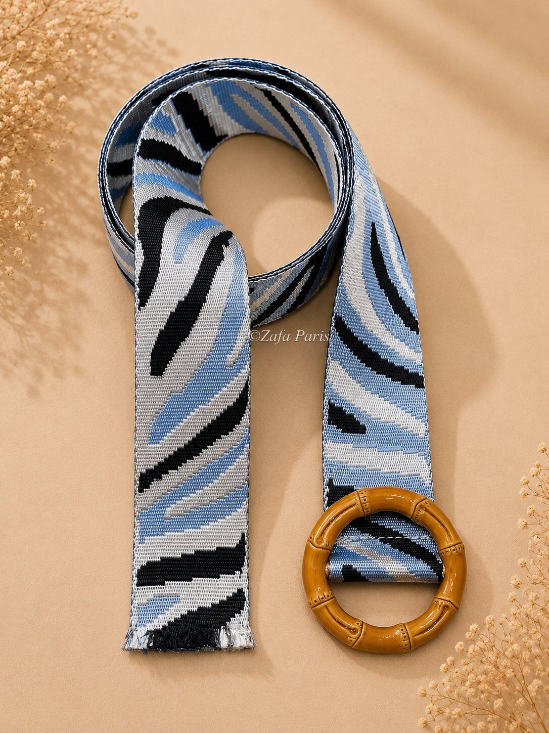 Grossiste Zafa - Ceinture bohème en tissu brodé avec boucle ronde effet bambou