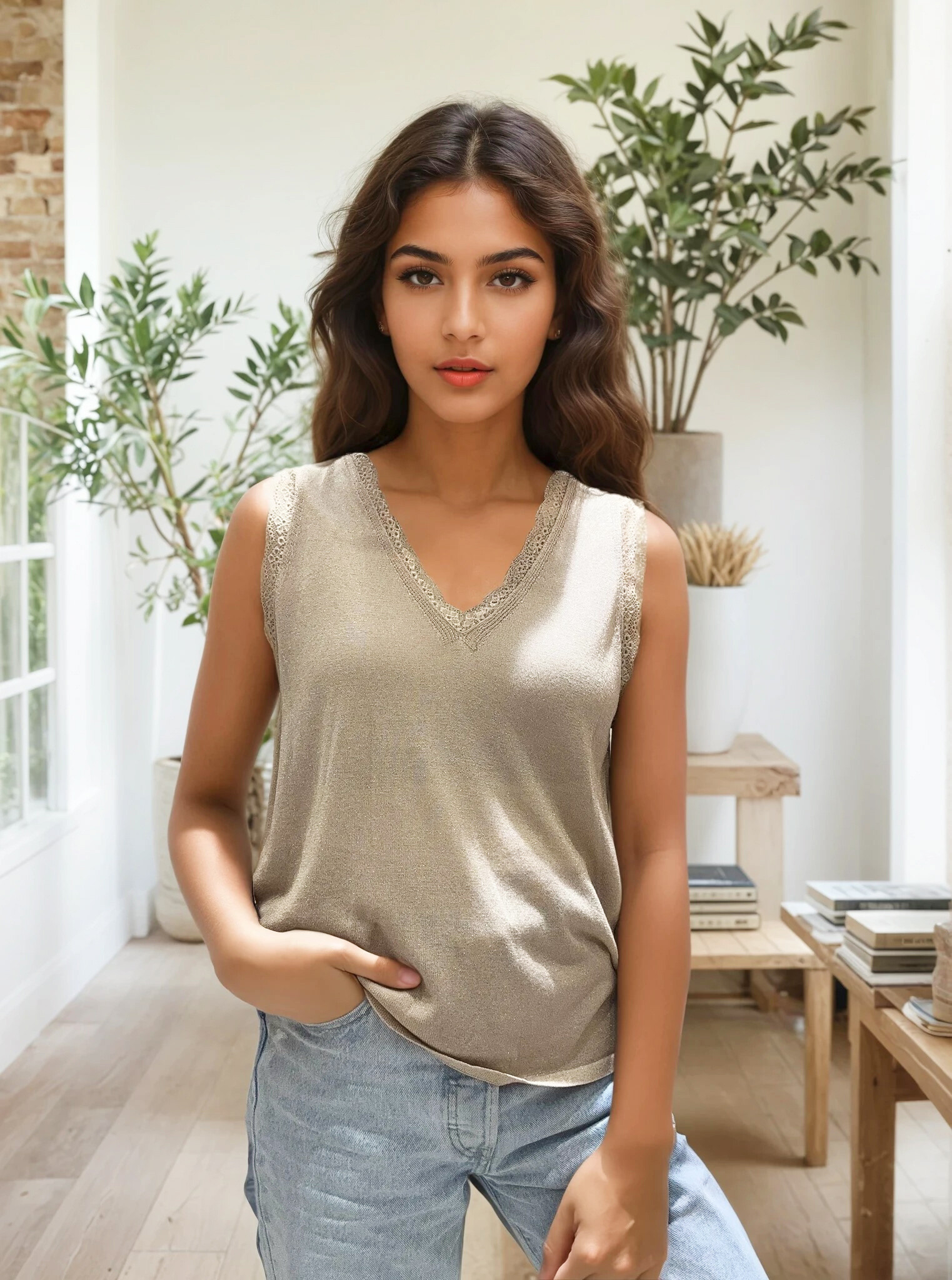 Wholesaler Zafa - Fine mesh tank top with silver lurex