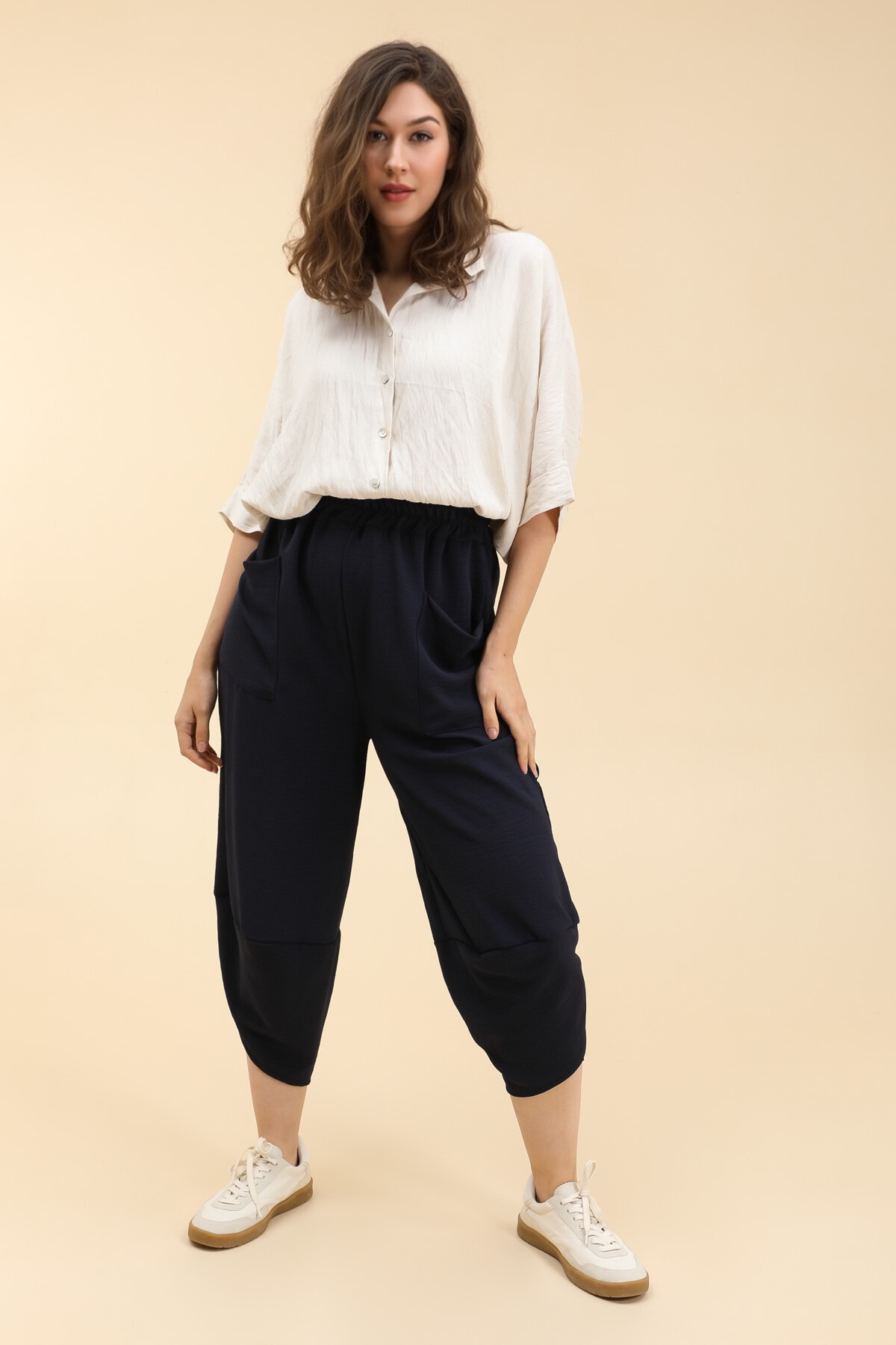 Grossiste Zafa - Pantalon sarouel coupe 7/8ème effet lin