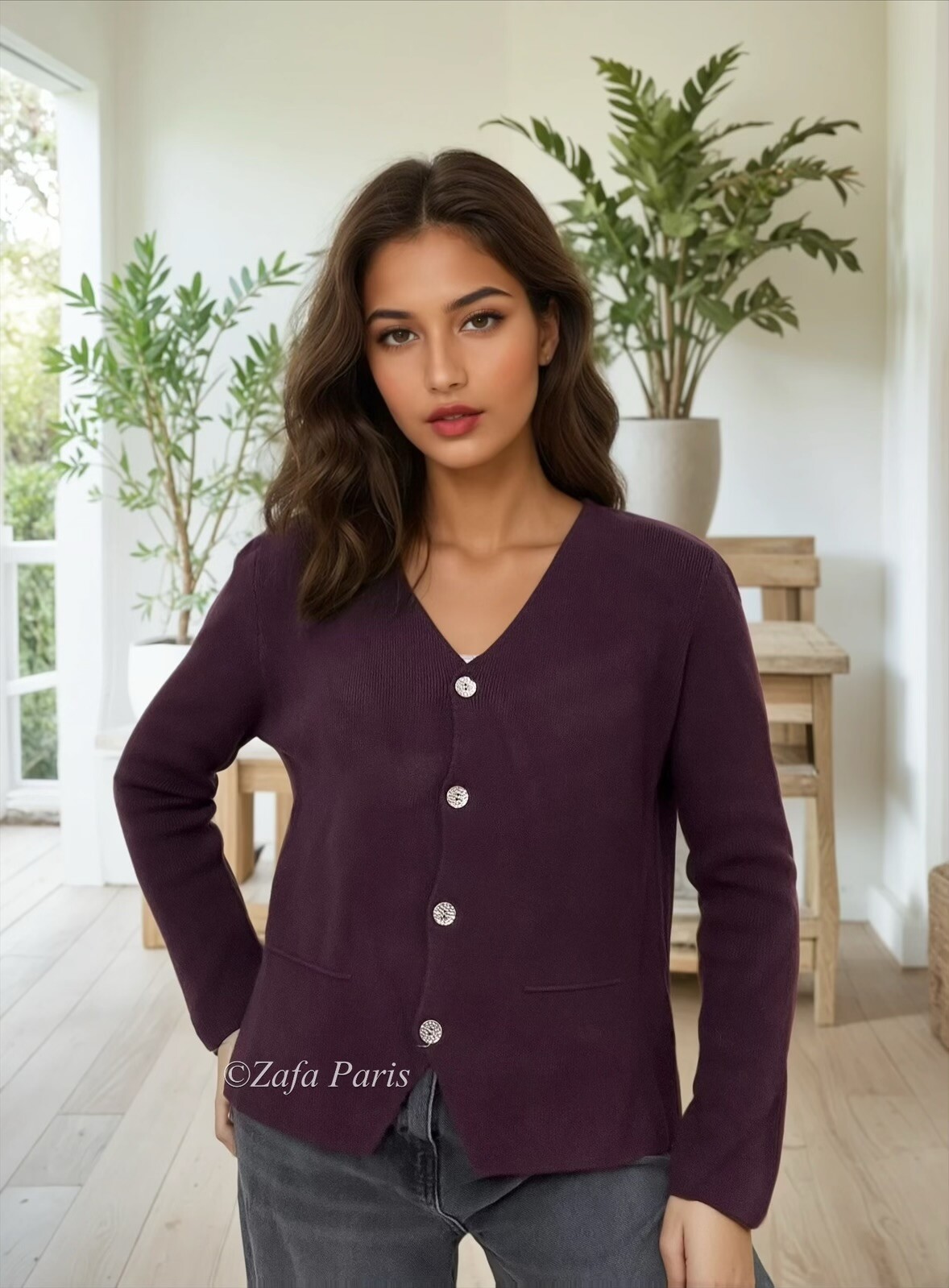 Grossiste Zafa - Gilet manches longues extra doux en maille de qualité premium.