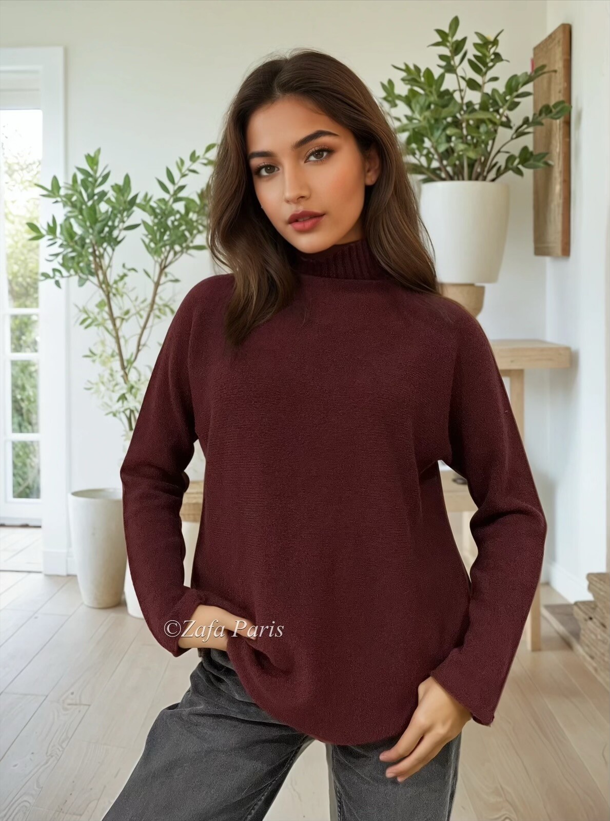 Grossiste Zafa - Pull col montant en maille de qualité premium sans couture
