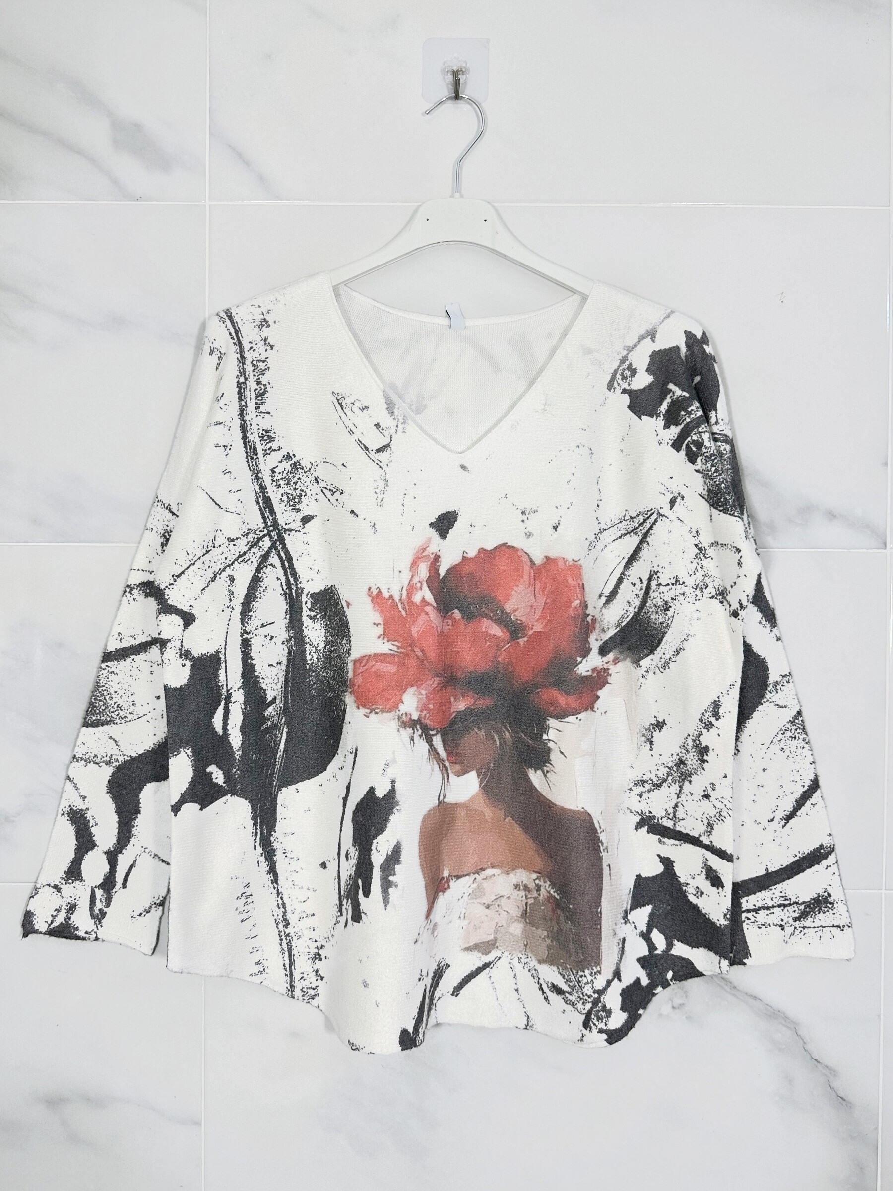 Wholesaler Zafa - Cashmere-like knit sweater, printed