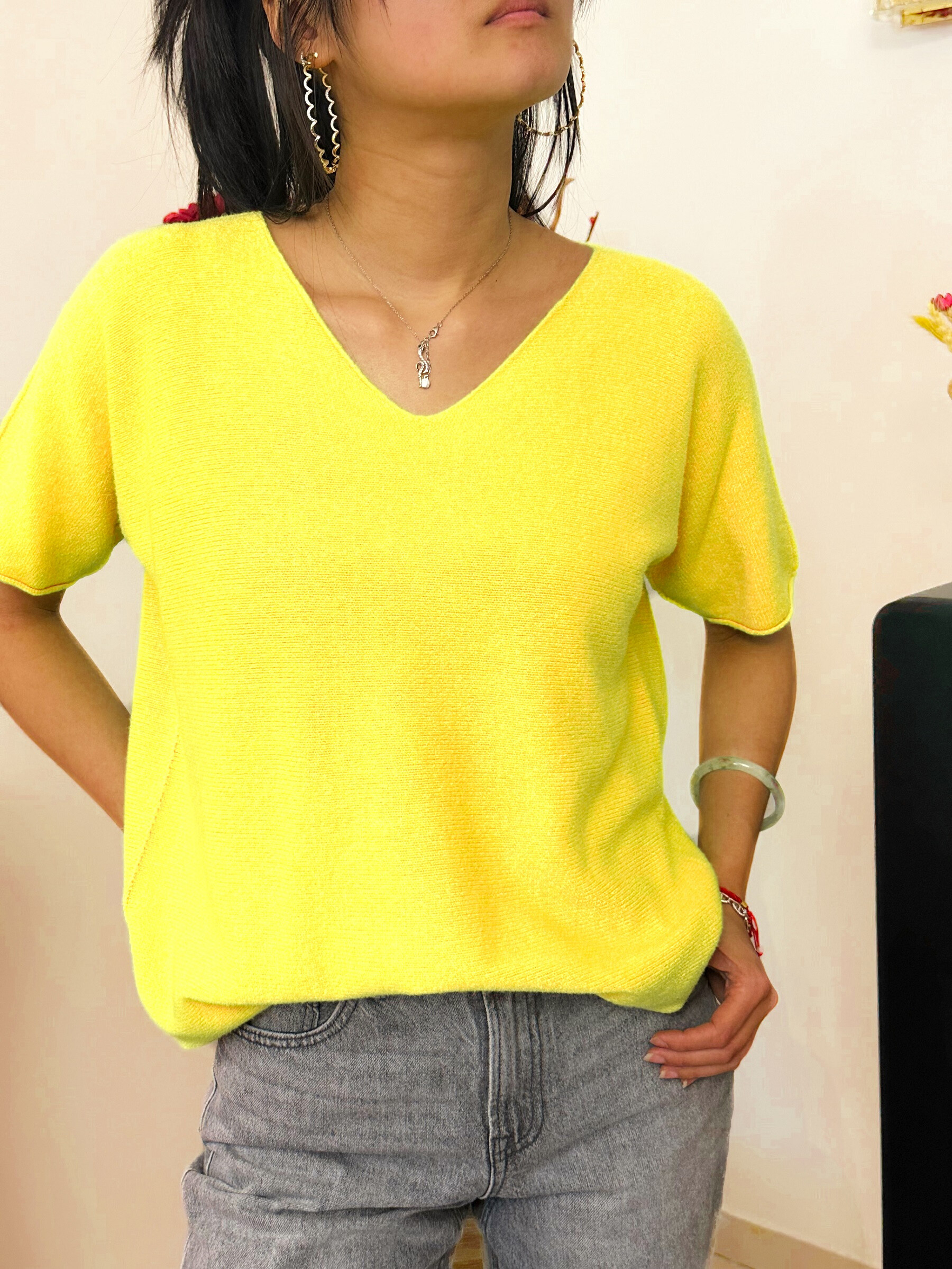 Grossiste Zafa - Pull en maille à manches courte de qualité premium sans couture