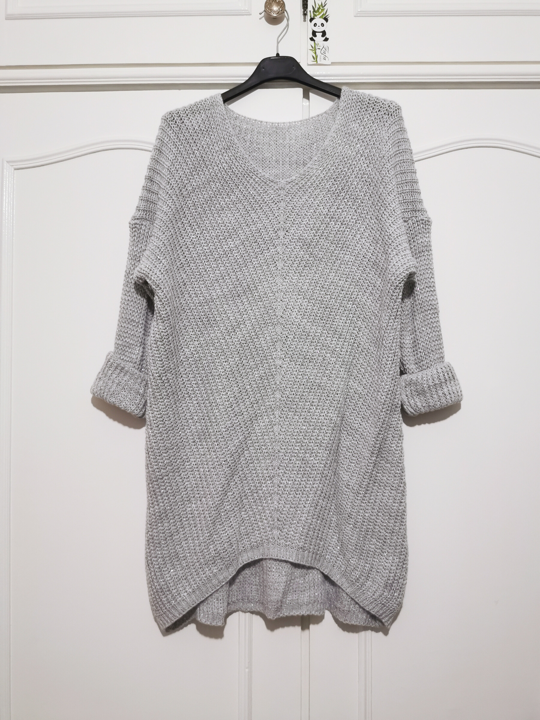 Wholesaler Zafa - Chunky knit dress with silver lurex, V-neck.