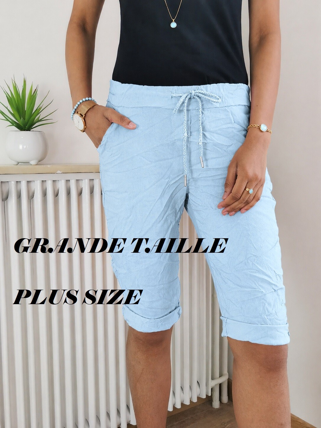 Wholesaler Zafa - Crinkled Bermuda shorts with side pockets