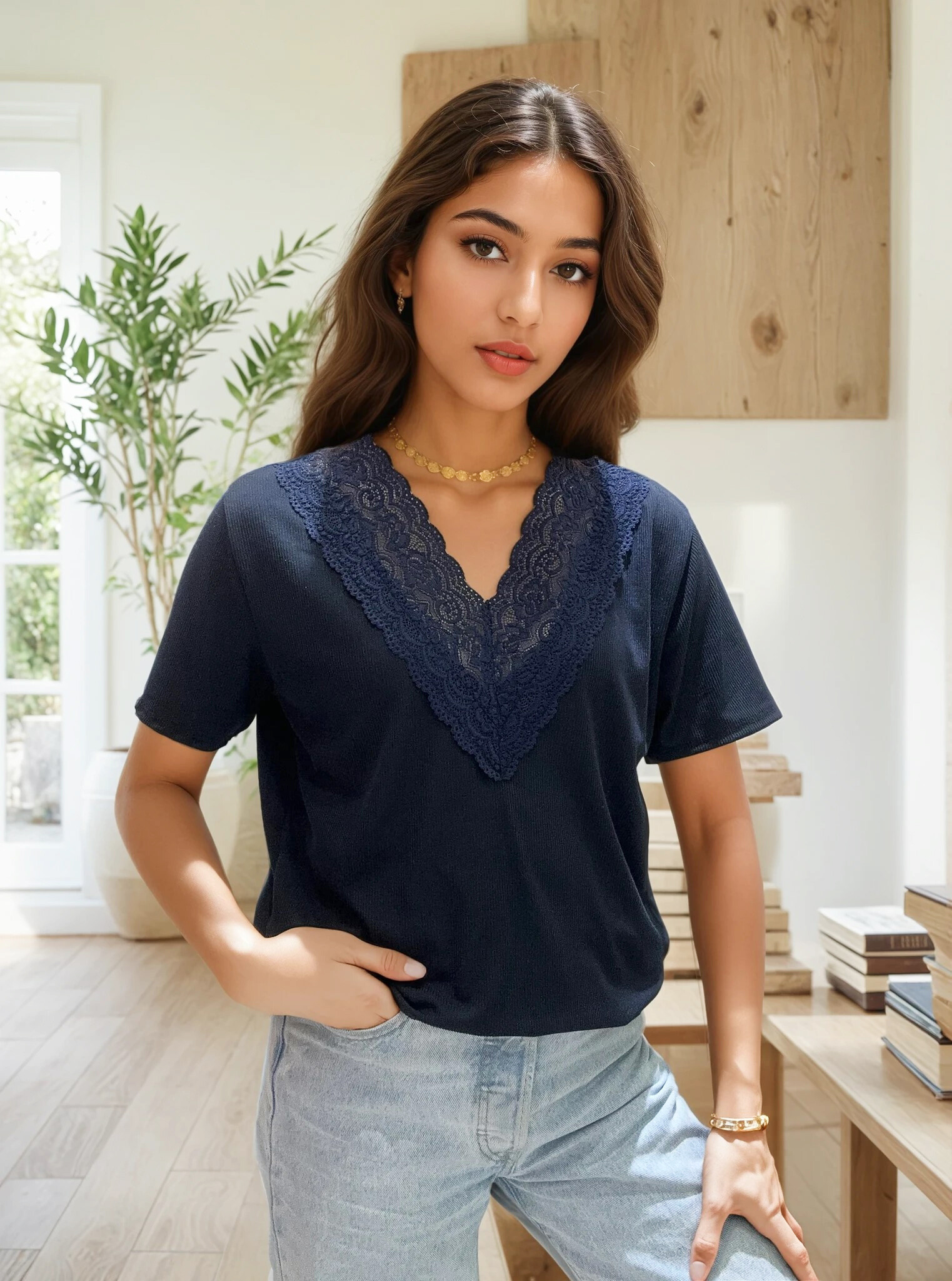 Grossiste Zafa - T-shirt conçu en viscose extra extensible