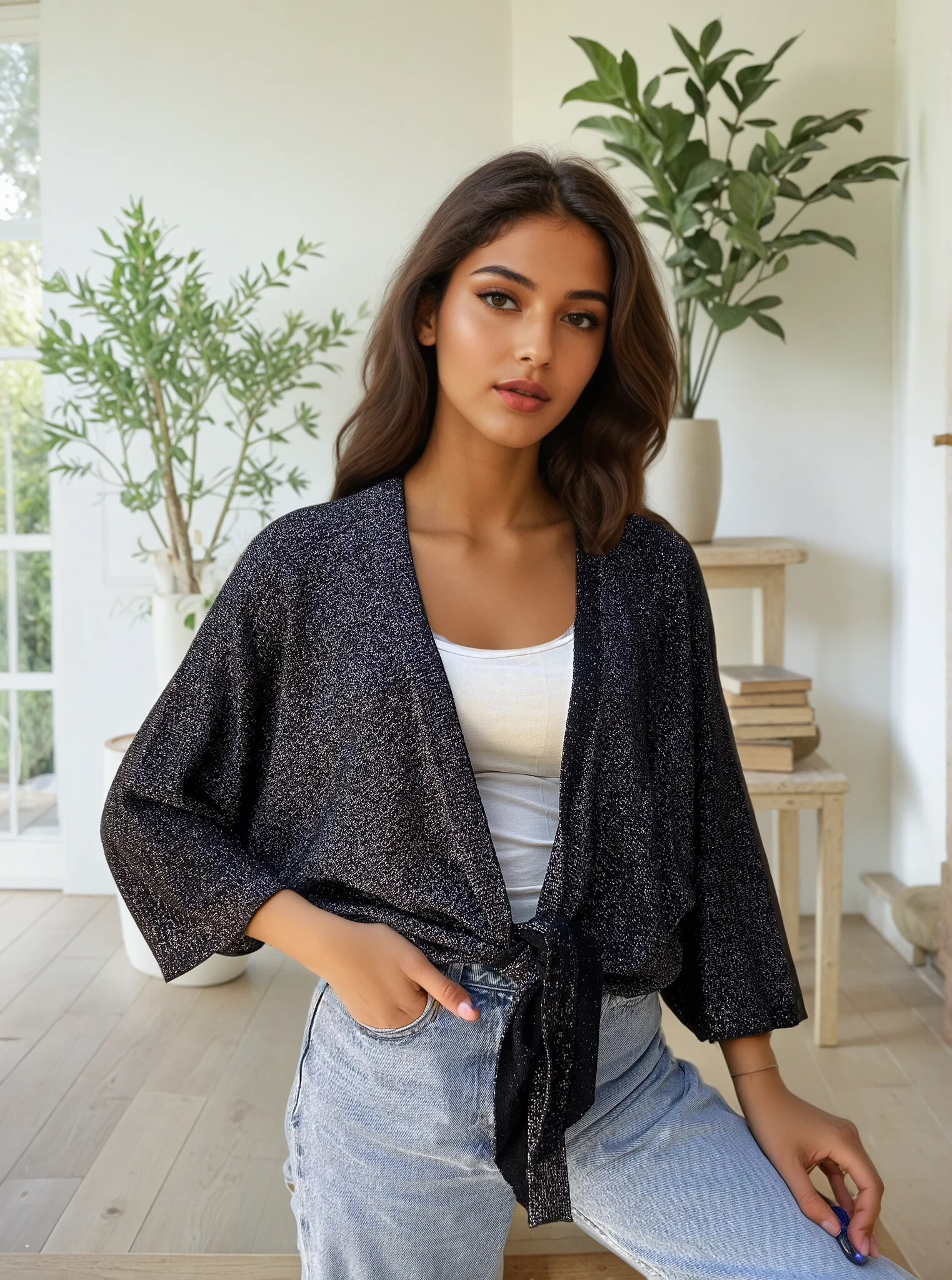 Grossiste Zafa - boléro en fine maille AVEC LUREX ARGENTE