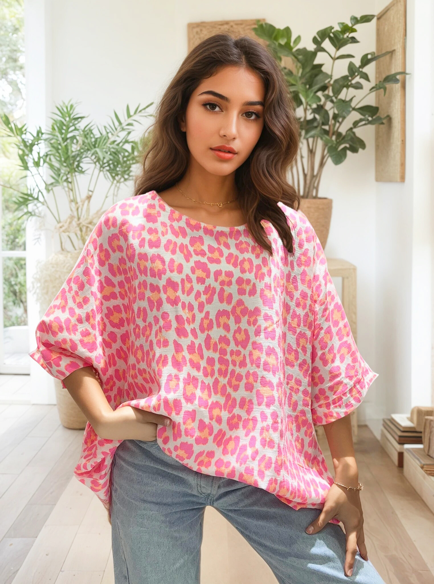 Mayorista Zafa - Camiseta de viscosa con estampado de leopardo
