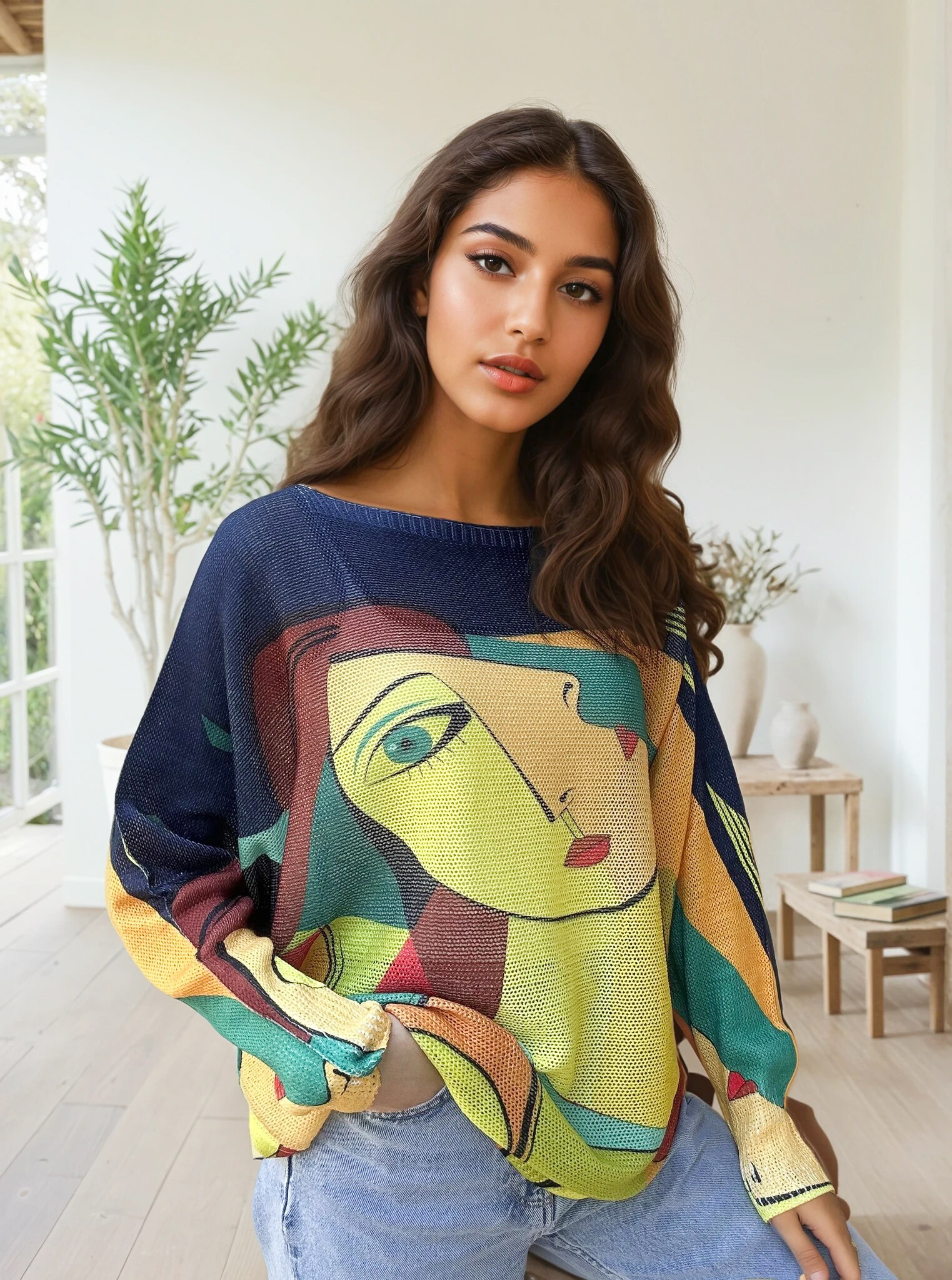 Mayorista Zafa - Jersey de punto con cuello de barco, estampado