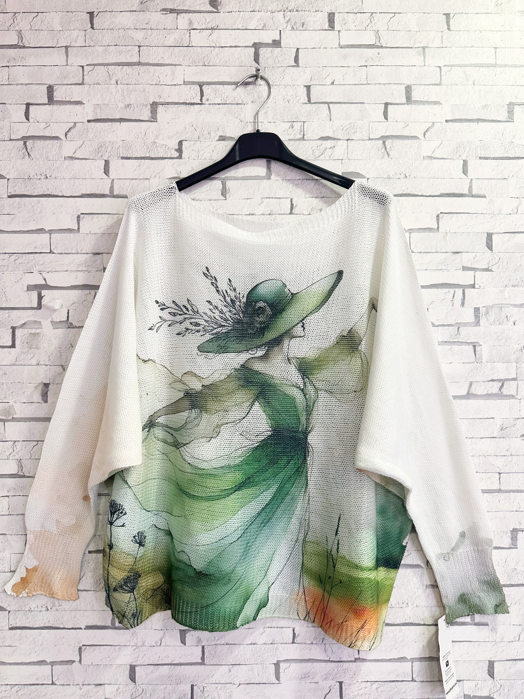 Grossiste Zafa - Pull en maille en col bateau, imprimé
