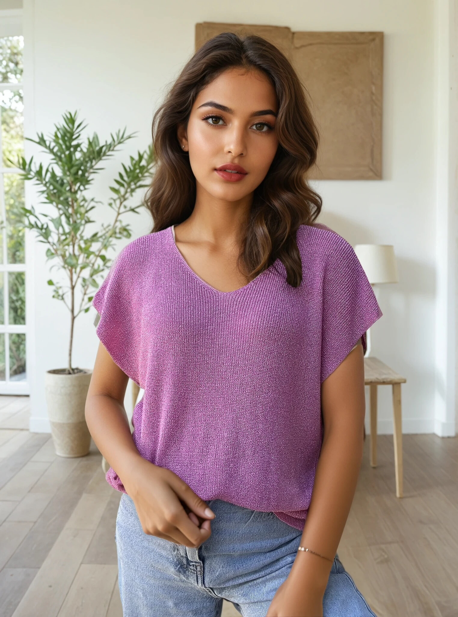 Grossista Zafa - Top in maglia fine con lurex argento