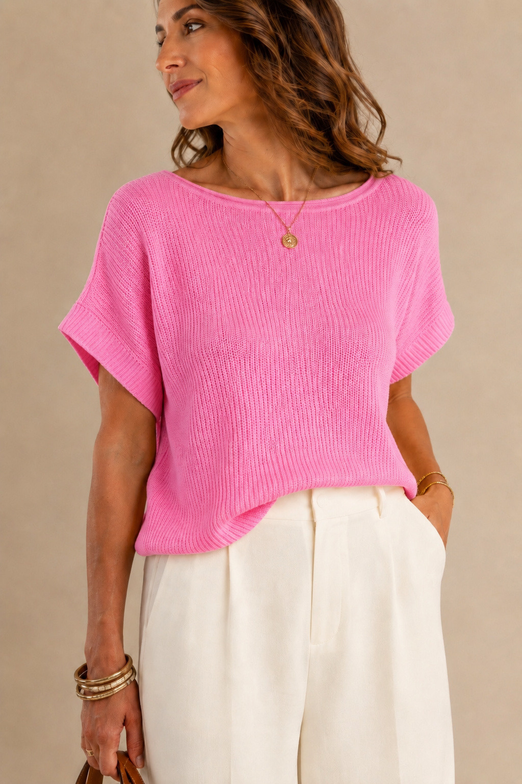 Wholesaler Zafa - Flowy knit top with short sleeves