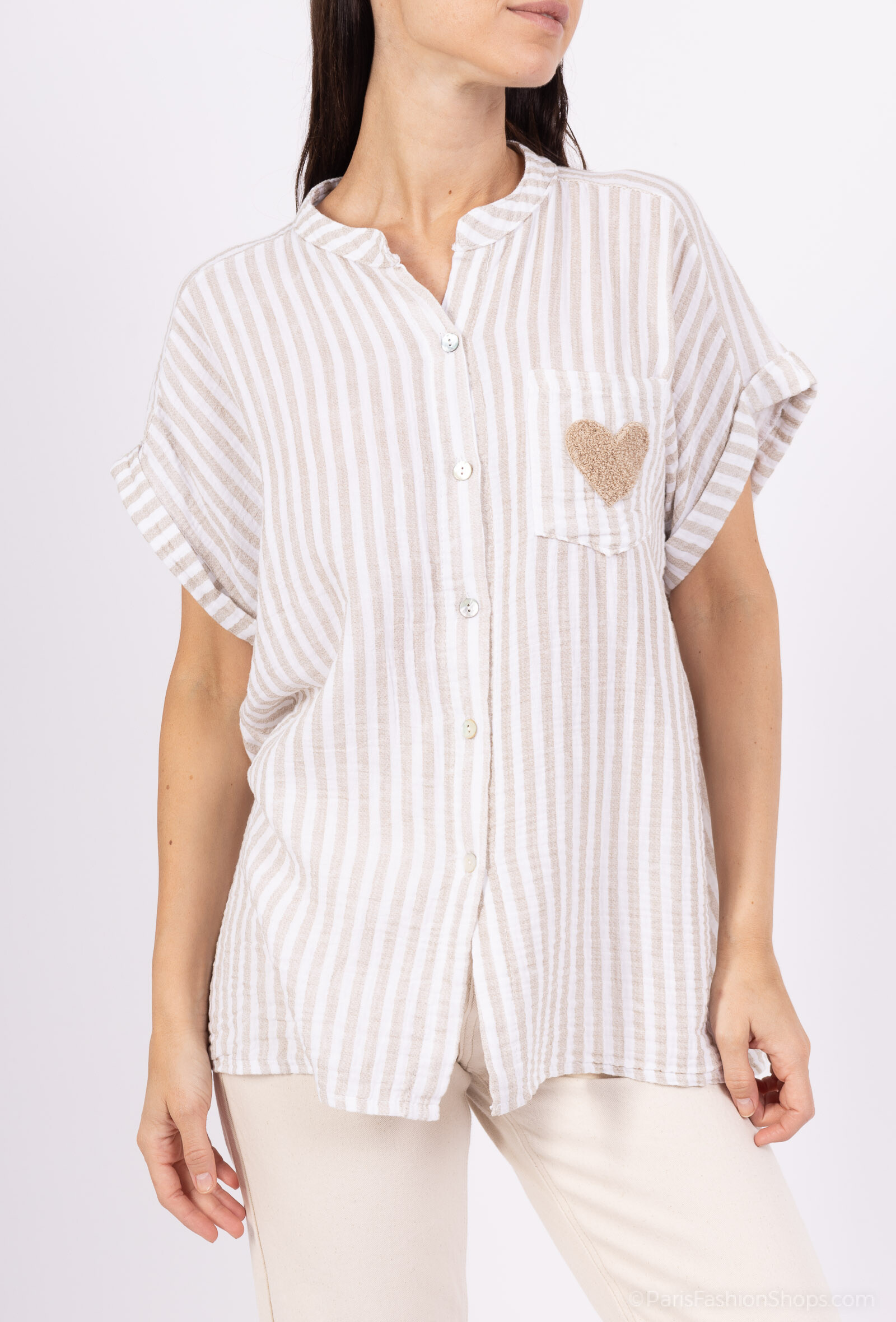 Grossiste Zelia - Chemise à rayures, avec broderie coeur