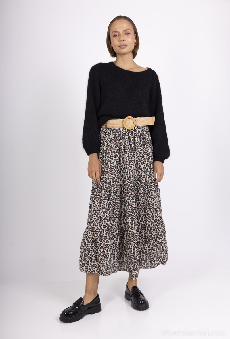 Großhändler Zelia - Rock mit Gürtel und Animal-Print