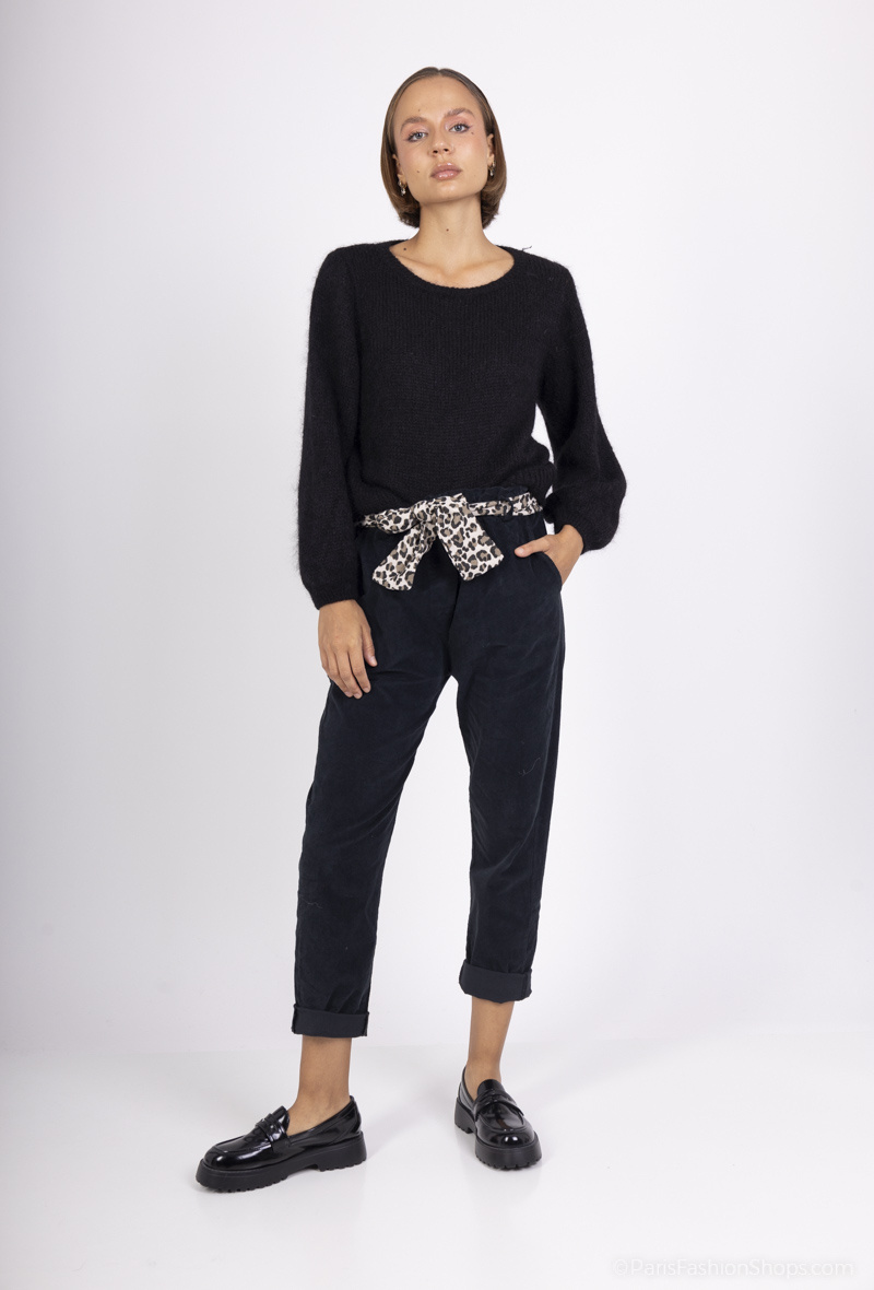 Wholesaler Zelia - Velvet pants with animal print belt
