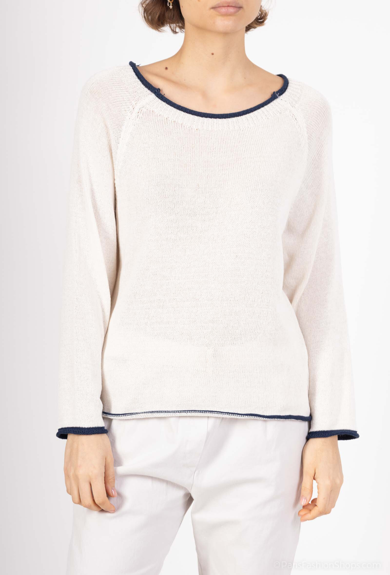 Grossiste Zelia - Pull Rose Tricot Élégant, bords contrastants