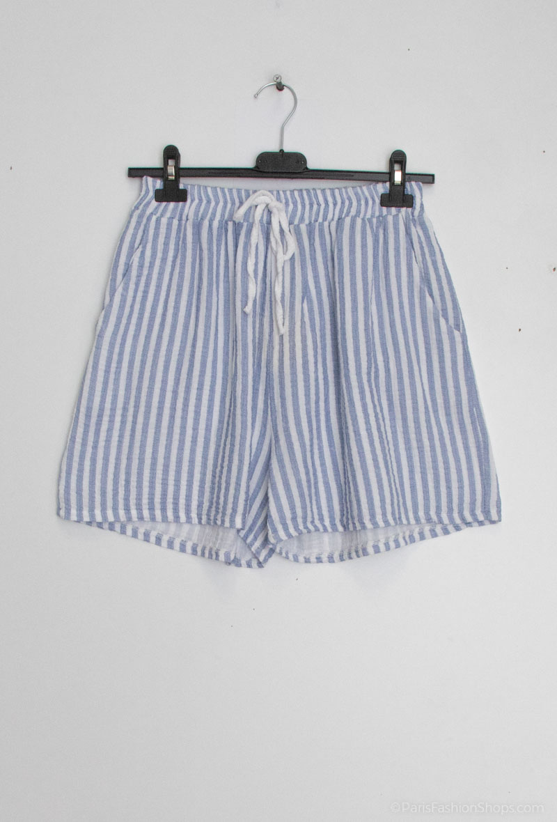 Großhändler Zelia - Gestreifte Shorts aus Baumwollgaze
