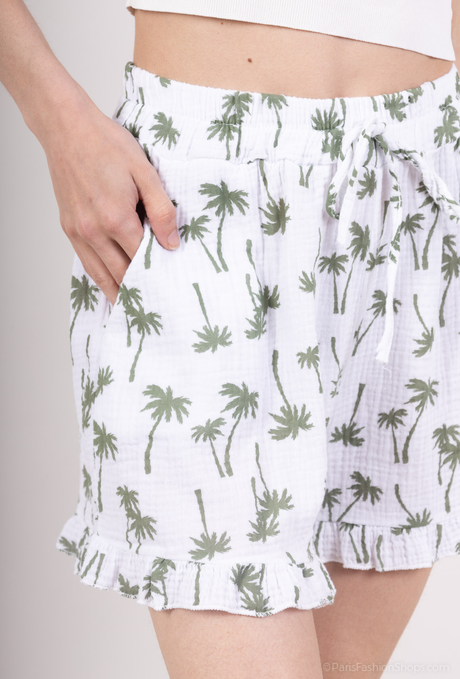 Mayorista Zelia - Pantalones cortos tropicales con patrones de palma