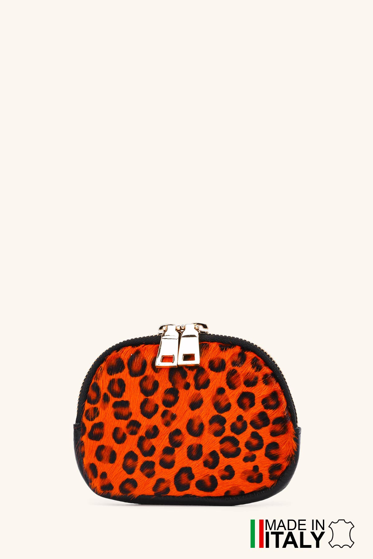 Wholesaler Zevento - ZE-8006-GD-FLP001 Leopard leather rounded coin purse printed on furry skin