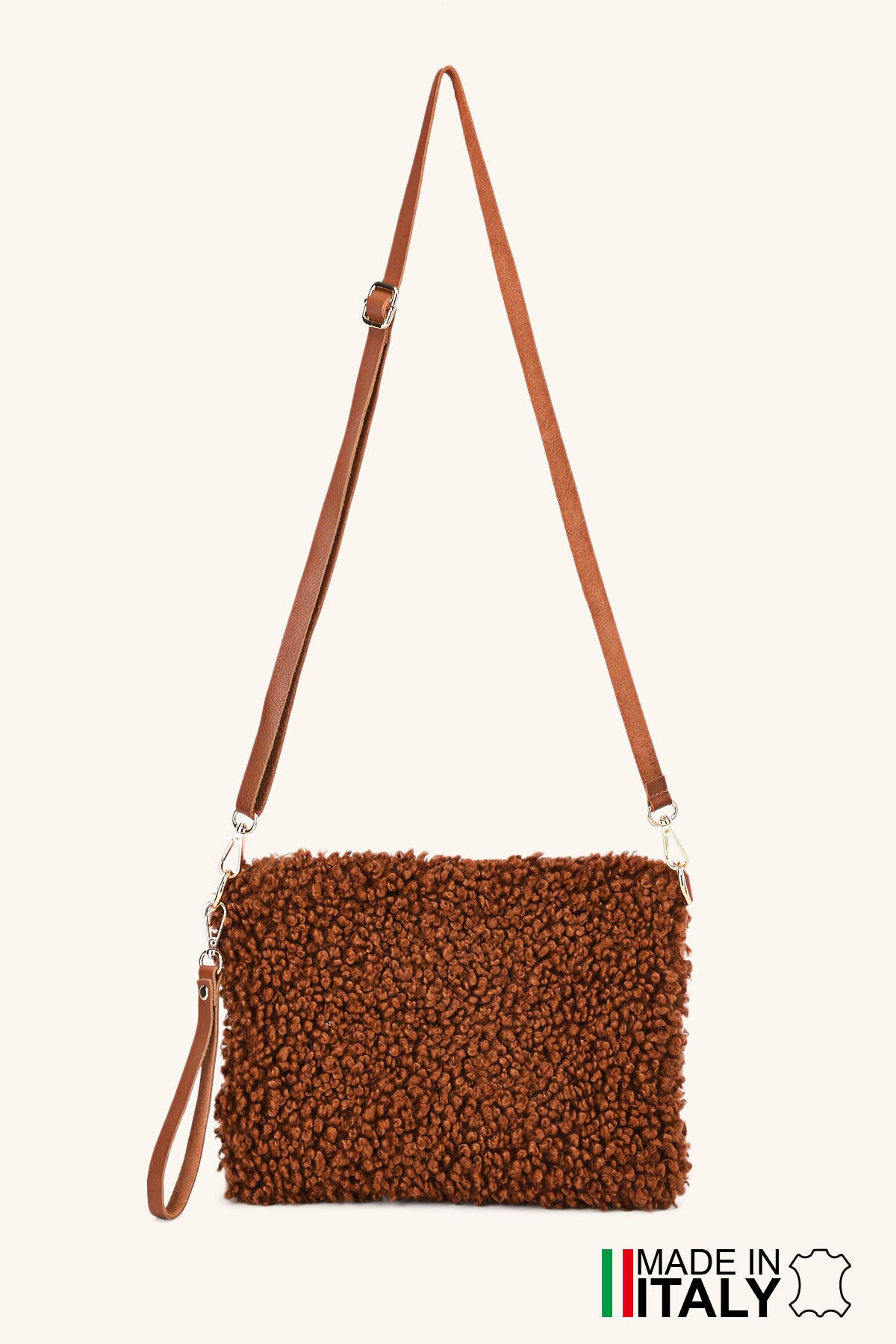 Grossiste Zevento - Pochette laine mouton synthétique moumoute bandoulière en cuir ZE-9025