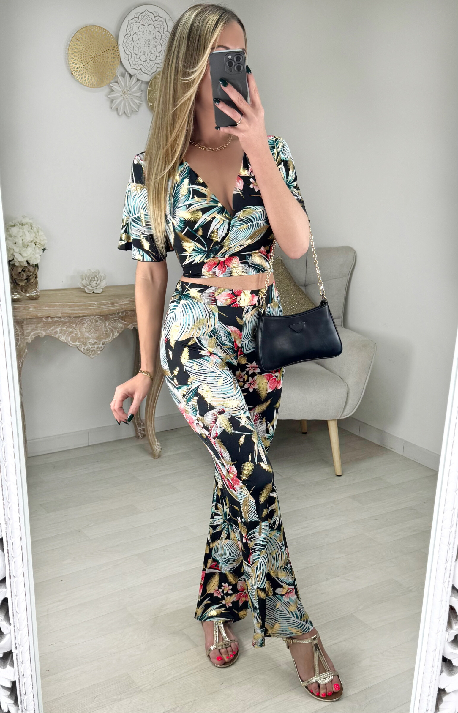 Grossiste Zoe Mode (Elena Z) - Top et pantalon imprimés Avec doré