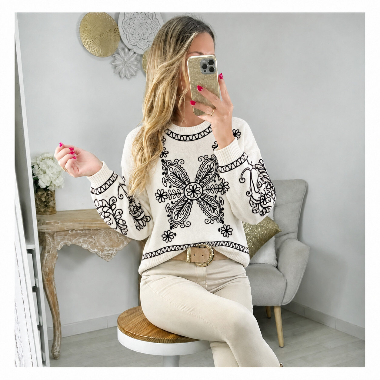 Mayorista Zoe Mode (Elena Z) - Suéter con bordados florales