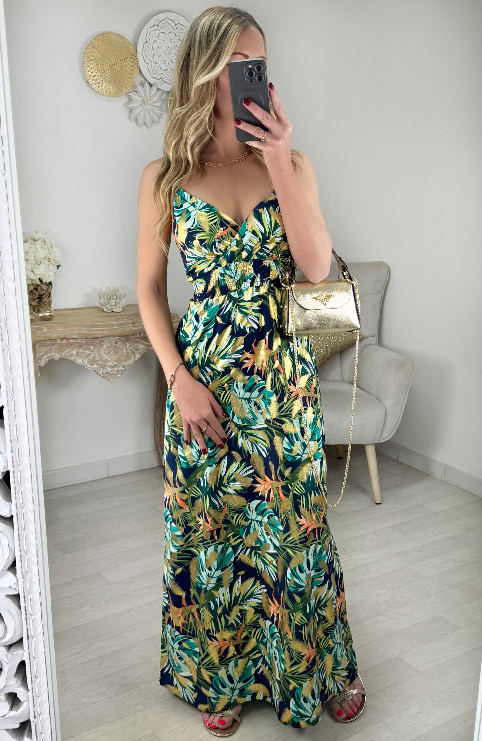 Wholesaler Zoe Mode (Elena Z) - long floral and gold print dress