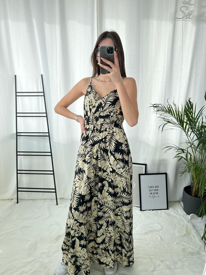Wholesaler Zoe Mode (Elena Z) - Tropical Long Dress With Gold