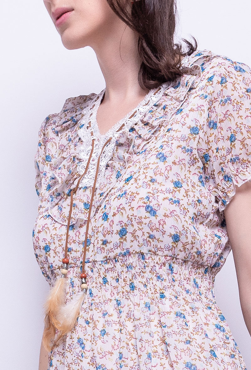 Kleid mit Muster - Blau 2 - Miniaturansicht