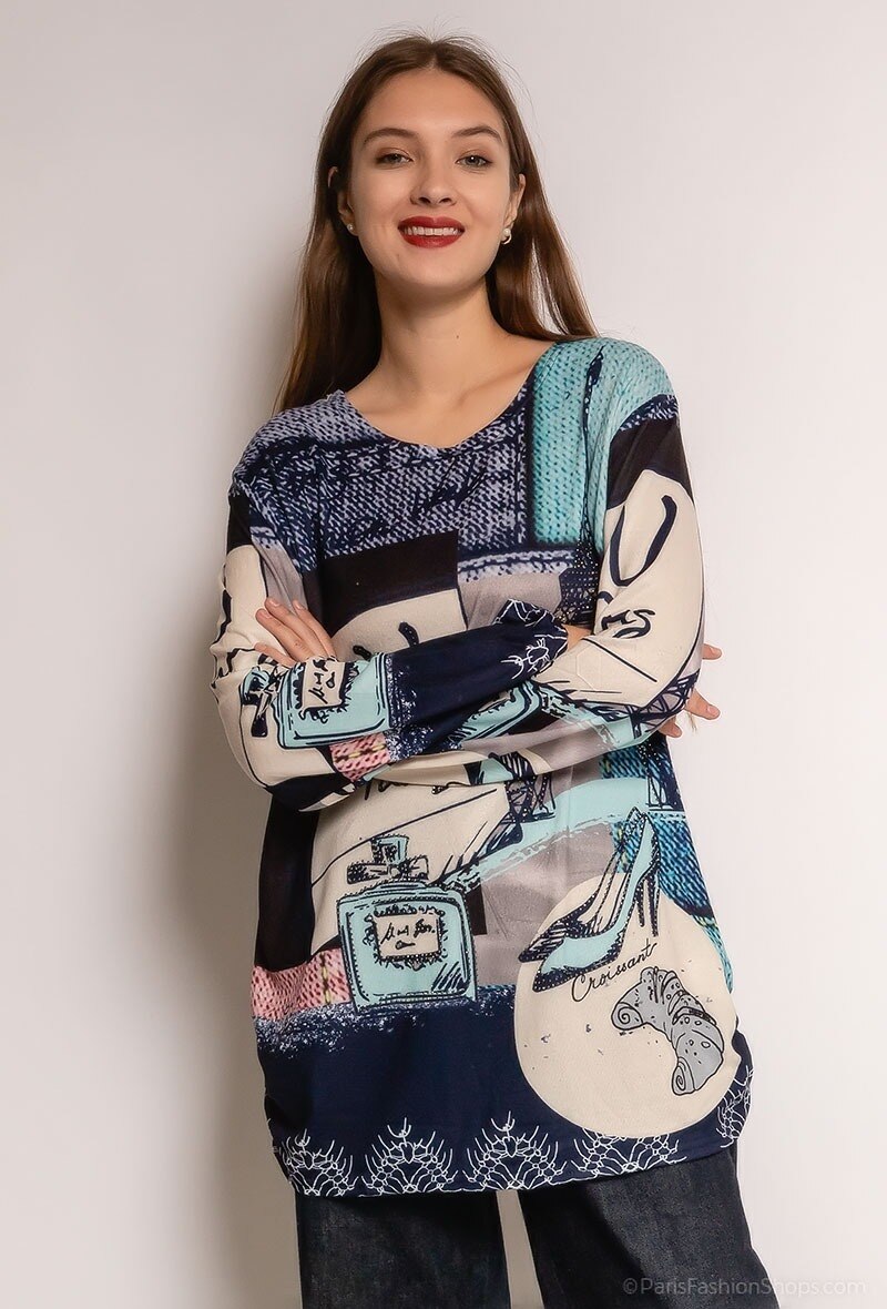 Wholesaler Zoe Mode (Elena Z) - Printed sweater with strass