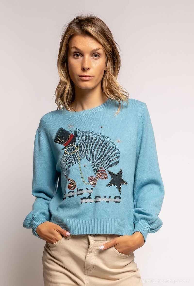 Wholesaler Zoe Mode (Elena Z) - Jumper with strass and pearl zebra