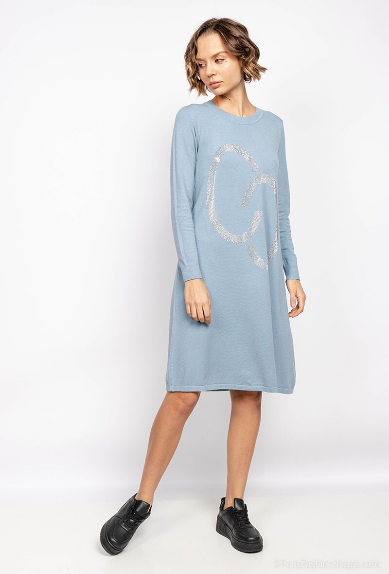 Grossiste Zoe Mode (Elena Z) - Robe pull en maille à col rond à détails strass