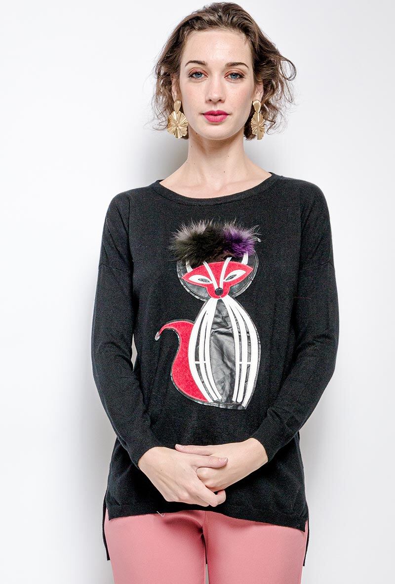 Wholesaler Zoe Mode (Elena Z) - Sweater with print and fur