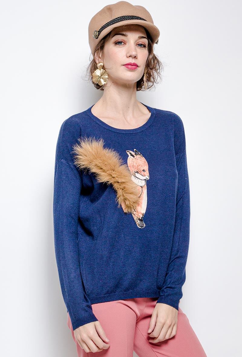 Wholesaler Zoe Mode (Elena Z) - Sweater with print and fur