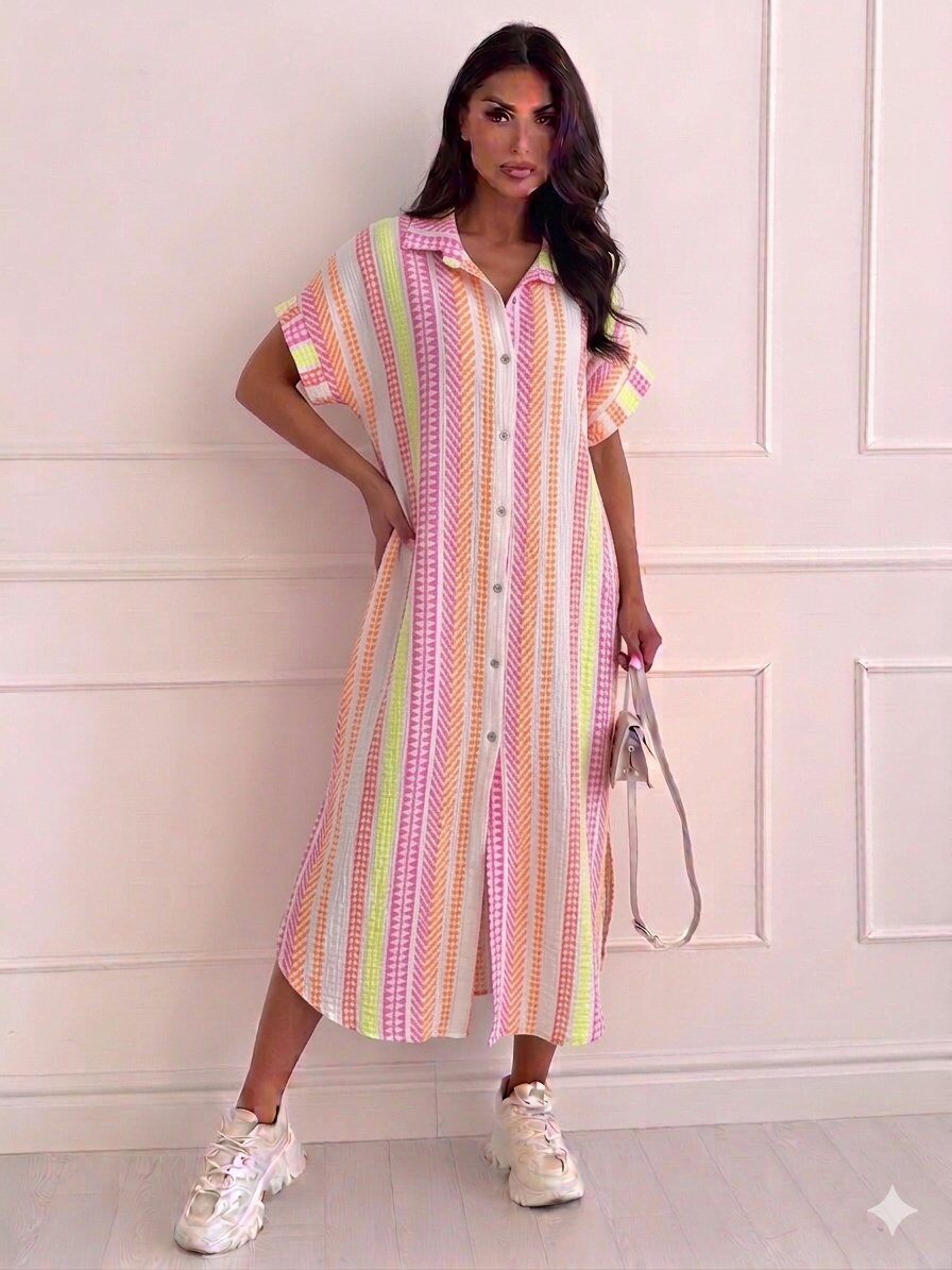 Mayorista zuimi fashion - CAMISA LARGA CON MANGAS CORTAS - TEÑIDO EN PRENDA