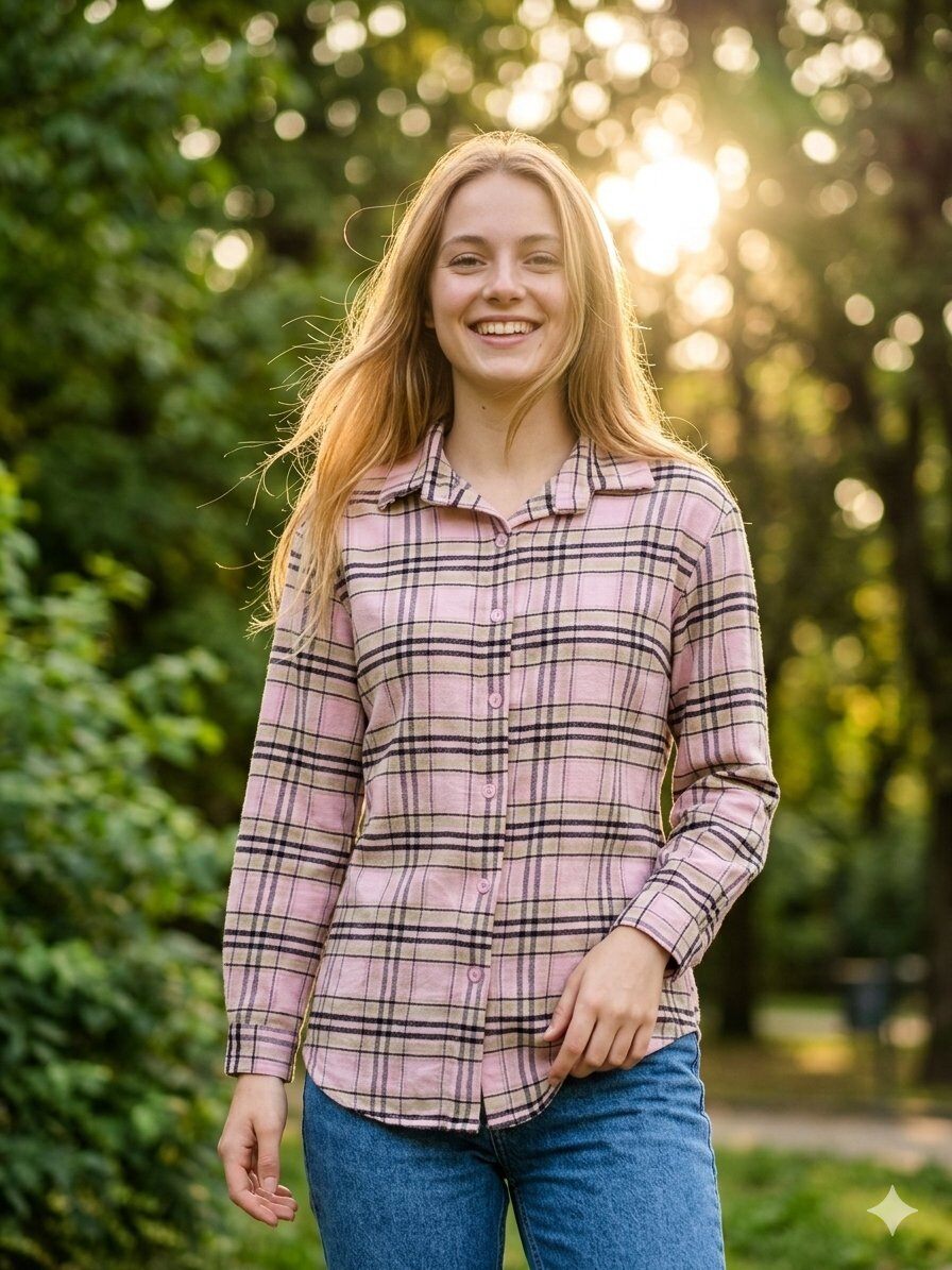 Grossista zuimi fashion - Camicia a quadri con manica lunga da donna in cotone e poliestere, perfetta per la primavera 2026.
