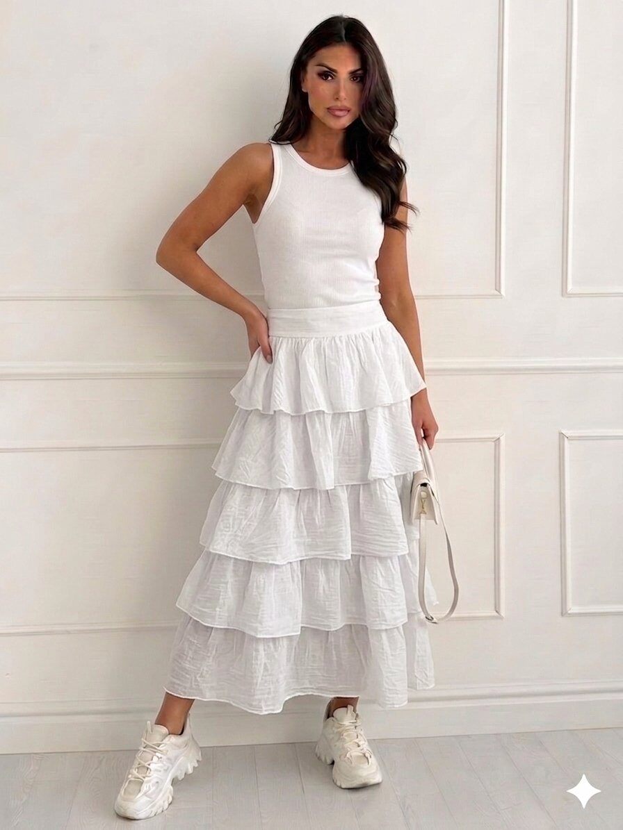 Wholesaler zuimi fashion - WOMEN'S LONG SKIRT WITH LAYERED RUFFLES