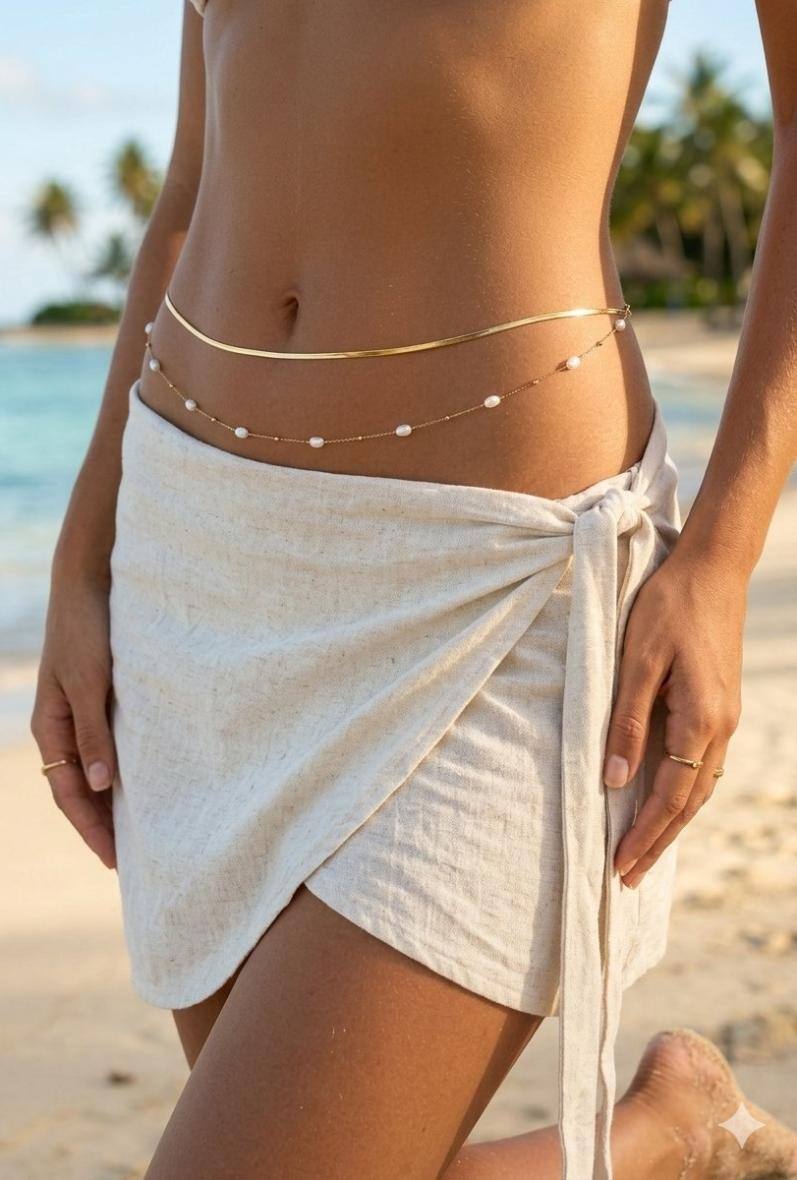 Grossiste Bijoussimo - Chaine de taille doré femme double rang, maille serpen (76+10)