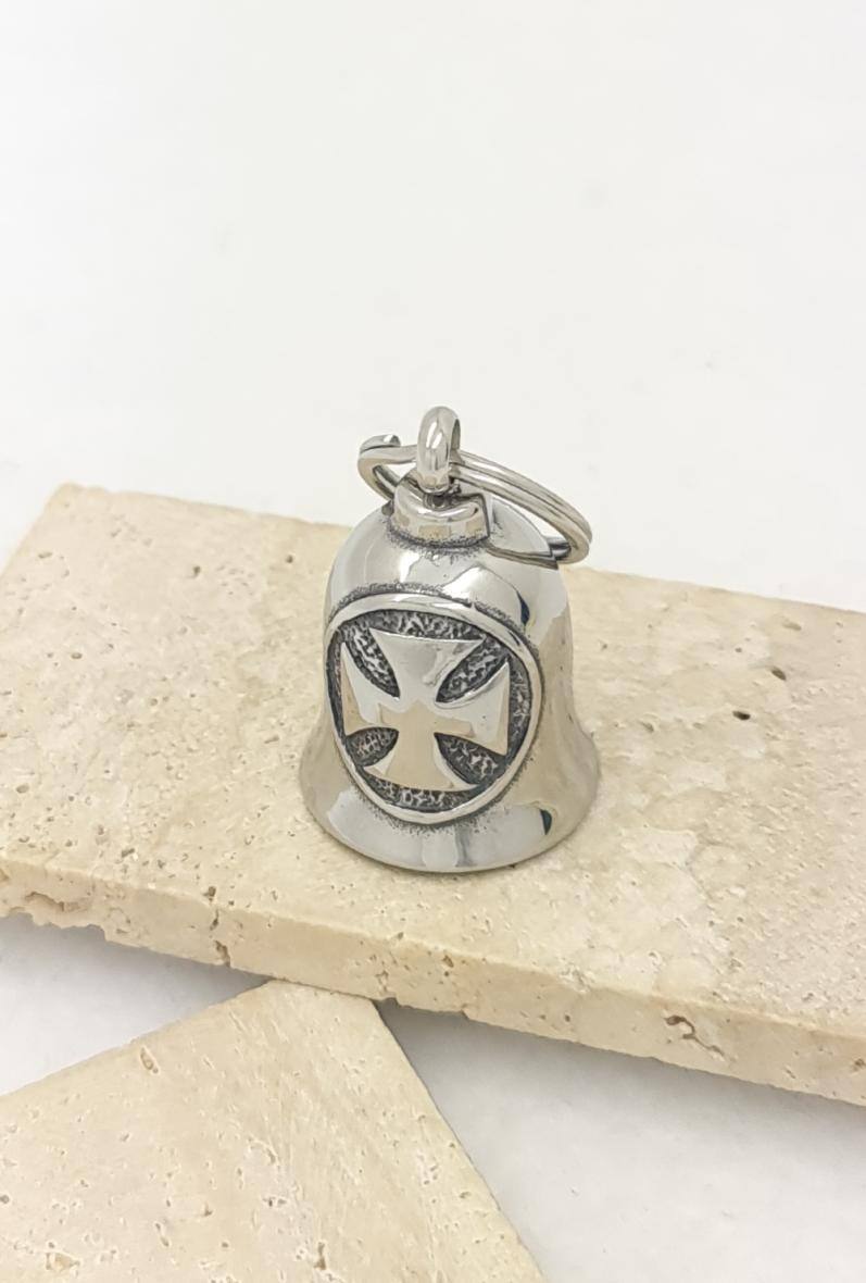 Wholesaler Bijoussimo - Steel bell keychain, Maltese cross design