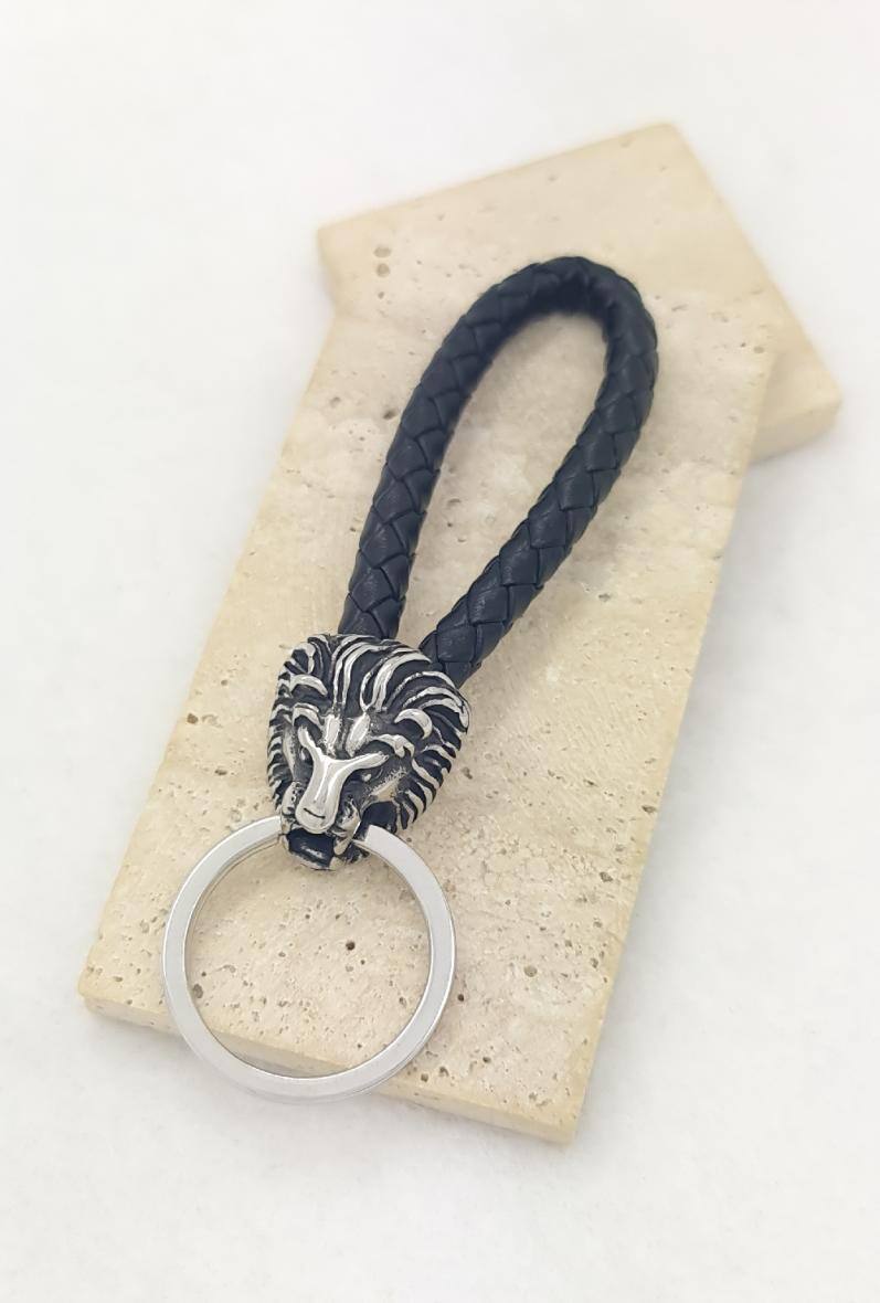 Wholesaler Bijoussimo - Steel and leather lion head keychain
